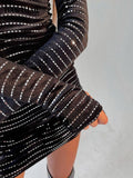 Znbbw Women Fashion Autumn Winter Long Sleeve Bodycon Party Club Black Sequin Mini Dress 2023 Wholesale Items For Business