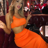 Znbbw women summer clothes soild color casual crop tank tops long pencil skirt fitness skinny outfit suit two piece 2pc sets