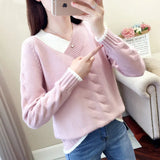 Znbbw Women's Sweaters Knitting Pullover 2024 New Autumn Winter Casual Loose Striped V-neck Knitted Sweater Female Pullovers Tops