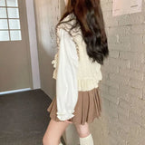 Znbbw Autumn Kawaii Sweater Vest Women Loose Bowknot Japanese Sweet Cute Knitted Vest Ruffle Korean Fashion Button-down Cardigan