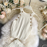 Znbbw Women's Knitting O-neck Off-shoulder Tank Tops Female Bodycon Knitted Buttons Camisole Sleeveless Tee shirts Women