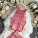 Znbbw Women's Knitting O-neck Off-shoulder Tank Tops Female Bodycon Knitted Buttons Camisole Sleeveless Tee shirts Women