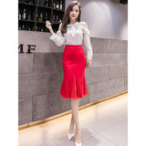 Znbbw Women Bodycon Mermaid Skirt Sexy Stitching High Waist Stretch Skirts Vintage Elegant Package Hip Skirts Sexy Saias Jupes Falads
