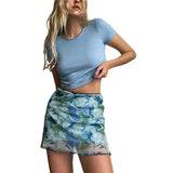 Znbbw Boho Floral Pleated Skirt Frill Low Waisted Sweet Vintage Short Skirts Women Aesthetic Grunge Fairycore Kawaii Clothes
