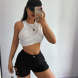 Znbbw Streetwear Asymmetrical Tank Top Two Piece Vest Summer Clothes for Women Casual Ribbed Crop Tops