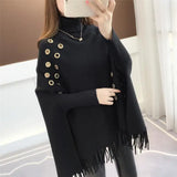 Znbbw Bat Sleeve Loose Sweater Turtleneck Cloak Jacket Autumn Winter New Sweater Women's Hedging Tassel Shawl