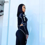 Znbbw Letter Print Turtleneck Top + Leggings Striped Patchwork Fashion Casual Women Fitness Sport Two Pieces Set Tracksuits
