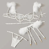 Znbbw Women Sexy Exquisite Exotic Lingerie Set Lace Nightwear Black White Bikini Bandage Panty Sets Plus Size Angle Feather  Underwear