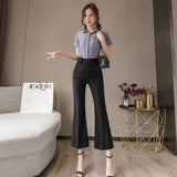 Znbbw Summer Fashion Women Office Pants Ankle Length High Waist Flare Pants Vintage Ladies Streetwear Black Gray Casual Pants