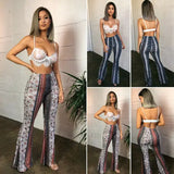 Znbbw Trendy Slim Casual Street Hippie Women Boho Print Long Pants High Waist Flared Wide Legs Summer Bell Bottom Trousers S-XL