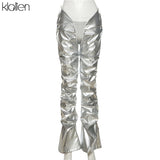 Znbbw Autumn Fashion Casual PU Leather Stacked Pants For Women Autumn New Skinny Stretch Wild Basic Female Leggings Y2K 914