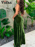 Znbbw Elegant Evening Party Maxi Dress Spaghetti Strap Bodycon Split Sexy Women Backless Green Velvet Dresses