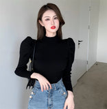 Znbbw Turtleneck Thick Jumper Knitted Women Sweater Casual Lady Winter Fashion Puff Long Sleeves Elastic Warm Pullovers Sweater
