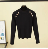 Znbbw Sleeve O-neck High Quality Sweater Shirts With Decorated Buttons Girls Stretchy Crop Tops Autumn Sweaters Pullovers Women