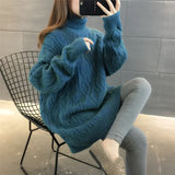 Znbbw Loose Lazy Wind Long Sweater Women Long Sleeve Striped Jacquard Straight Knitted Sweater Women Female Spring Autumn