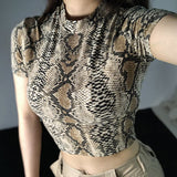 Znbbw Sexy Crop Top Women Snake Print Tank Top Slim Primer High Collar Vest Harajuku Crop Tank Top T Shirt Femme Girls Camis Tops