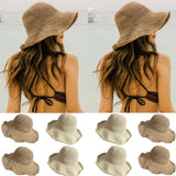 Znbbw Beach Casual Straw Panama Wide Brim Caps Women Summer Boho Holiday Beach Cap Sun Hat Beige Khaki Two Colors