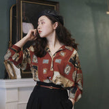 znbbw Spring Vintage Print Oversize Women's Shirt Red Blouse Long Sleeve Ladies Tops Plus Size Button Up Fashion Female Clothing