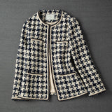 Znbbw 2023 Elegant Weave Plaid Women Blazer With Pocket And Lining Autumn Winter Causal Tweed Coat Office Ladies Suit Jacket 0410