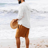 Znbbw Men's T shirt Cotton Linee Drawstring Hoodied Tops Casual Solid Shirt Long Sleeve Cotton Shirt Tops Comfortable  Beach Tops