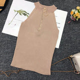 Znbbw Summer Women Slim Knitting Off-shoulder Tank Crop Tops Female Knitted Camisole Cropped Sleeveless Short T-shirts Tees