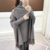 Znbbw Bat Sleeve Loose Sweater Turtleneck Cloak Jacket Autumn Winter New Sweater Women's Hedging Tassel Shawl