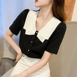 Znbbw Women Black Blouse Short Sleeve V-Neck Chiffon Blouse Shirt Tops Blouse Women Blusas Mujer De Moda 202 Blouses Femme F59