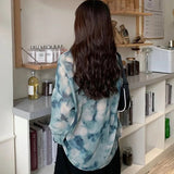 znbbw Summer Street Style Oversize Women Shirt Blouse Tie Dye Long Sleeve Ladies Tunic Shirts Y2K Button Up Female Clothing Tops