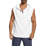 Znbbw New Baggy Hoodies Men's Cotton Linen Tank Top Solid Color Button Beach Sleeveless Hooded Vest Elastic Men Tank Top