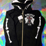 Znbbw Gothic Zipper Oversized Hoodies Retro Skull Print Streetwear Sweatshirt Women Winter Hip Hop Graffiti Unisex Zip Jacket Coat