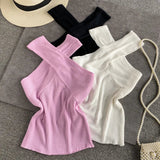 Znbbw Summer Sleeveless Tshirts Women Crossed V-Neck Slim Tank Tops Girl Short Solid T-Shirt Camisole Tees Top