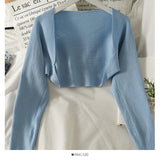Znbbw autumn knitted cropped top 2024 new shawl long sleeve all-match sweater cardigan crop tops
