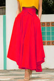 Znbbw Women's Solid Color High Waist A Line Skirt Fashion Slim Waist Bow Belt Pleated Long Maxi Skirts Red Orange Yellow