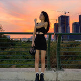 Znbbw Women Spaghetti Strap Dress Spring Summer Hollow Out Sleeveless Slim Dresses 2023 New Lady Casual Mini Dress Mujer