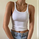 Znbbw White Sleeveless Cotton Cami Top Women Fashion Ribbed Crop Top Tees Ladies Basic Fitness Camisole Summer 2023