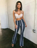 Znbbw Trendy Slim Casual Street Hippie Women Boho Print Long Pants High Waist Flared Wide Legs Summer Bell Bottom Trousers S-XL