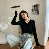 Znbbw Women V-Neck Knitted Casual Short Sweaters Cardigans Lady Full Sleeve Thin Cardigan Outwear Crop Top for Female