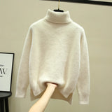 Znbbw winter loose 2024 new high-neck imitation mink velvet split fork thick knitted base sweater women's hedging