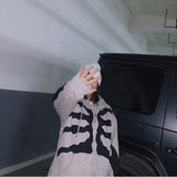 Znbbw Y2K Harajuku Korean style loose Skull print goth long-sleeved hooded coat solid color retro shirt student Sweatshirt