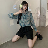 znbbw Summer Street Style Oversize Women Shirt Blouse Tie Dye Long Sleeve Ladies Tunic Shirts Y2K Button Up Female Clothing Tops