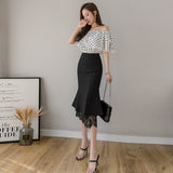 Znbbw Women Skirts Sexy Lace Patchwork Mermaid Skirts High Waist Stretch Office OL Black Midi Skirt Ladies Casual Party Skirt