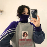 Znbbw Hoodie Sweatshirt Women Winter Oversized Tops Fashion Pattern Printed Pullover Autumn Turtleneck Clothing Warm Pullover