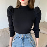Znbbw Turtleneck Thick Jumper Knitted Women Sweater Casual Lady Winter Fashion Puff Long Sleeves Elastic Warm Pullovers Sweater