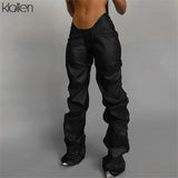 Znbbw Autumn Fashion Casual PU Leather Stacked Pants For Women Autumn New Skinny Stretch Wild Basic Female Leggings Y2K 914