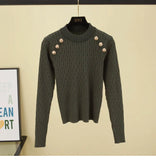 Znbbw Sleeve O-neck High Quality Sweater Shirts With Decorated Buttons Girls Stretchy Crop Tops Autumn Sweaters Pullovers Women
