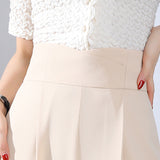 Znbbw 2023 Fashion Women Pants Apricot Black Drape Straight Trousers Female Casual Elastic Waist Wide Leg Pants Office Pants