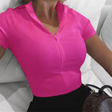 Znbbw Hot Fashion Slim Fit Zipper Stretch Knitted T Shirt Women Female Bustier Corset High Neck Skinny Croped tee lady shirt