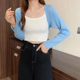 Znbbw autumn knitted cropped top 2024 new shawl long sleeve all-match sweater cardigan crop tops