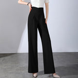 Znbbw 2023 Fashion Women Pants Apricot Black Drape Straight Trousers Female Casual Elastic Waist Wide Leg Pants Office Pants