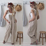 Znbbw 2024 New Brand Women Casual Loose Cotton Linen Solid Pockets Jumpsuit Overalls Wide Leg Cropped Pants hot